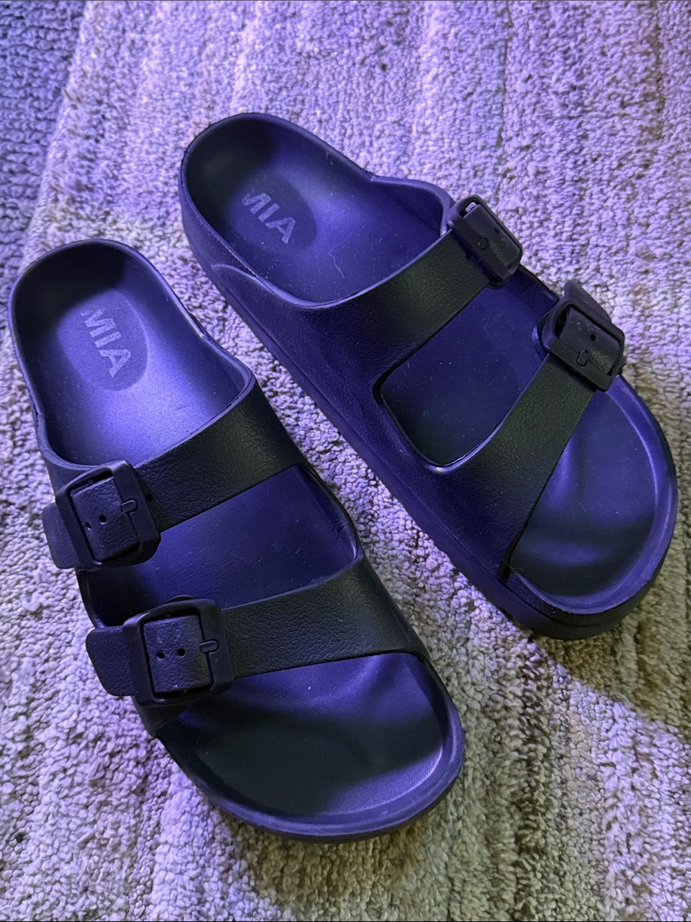MIA Black Dual-Strap Buckle Slide Sandals
